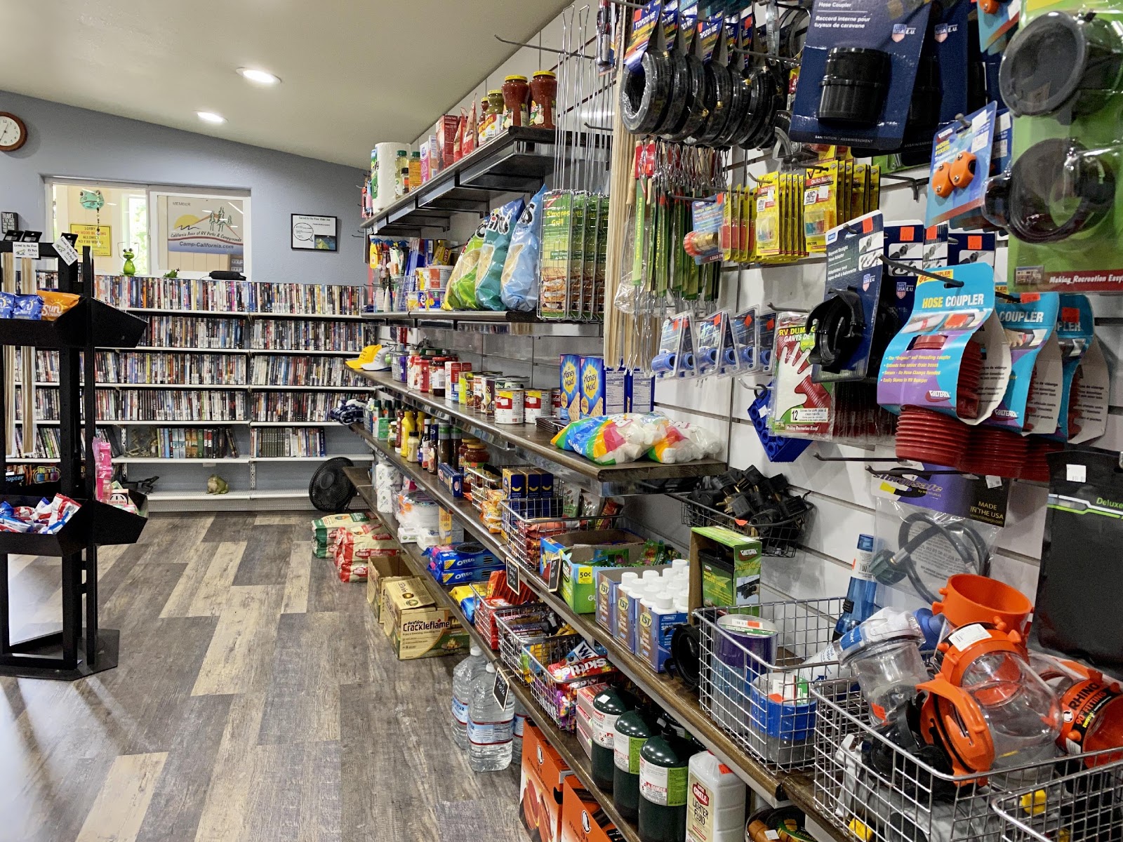 Our general store in the main office is here to provide you with common RV supplies, staple snacks, cold soft drinks, and camping food. We also have a large collection of DVDs for rent.